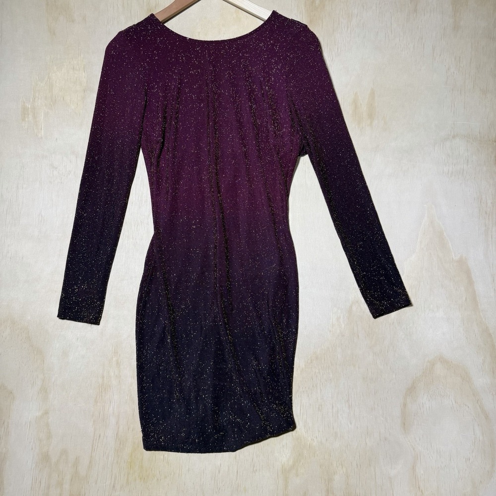 A'Gaci Glitter Bodycon Dress Womens Medium Purple Metallic Party Cocktail Club